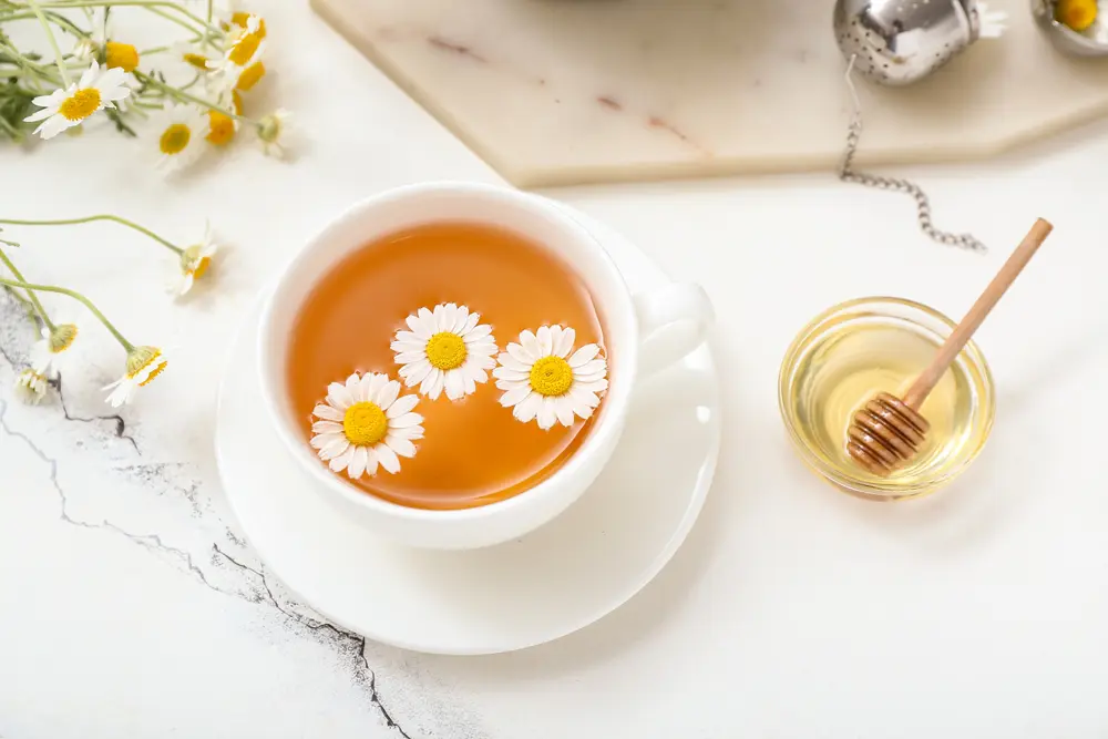 Cup of hot chamomile tea